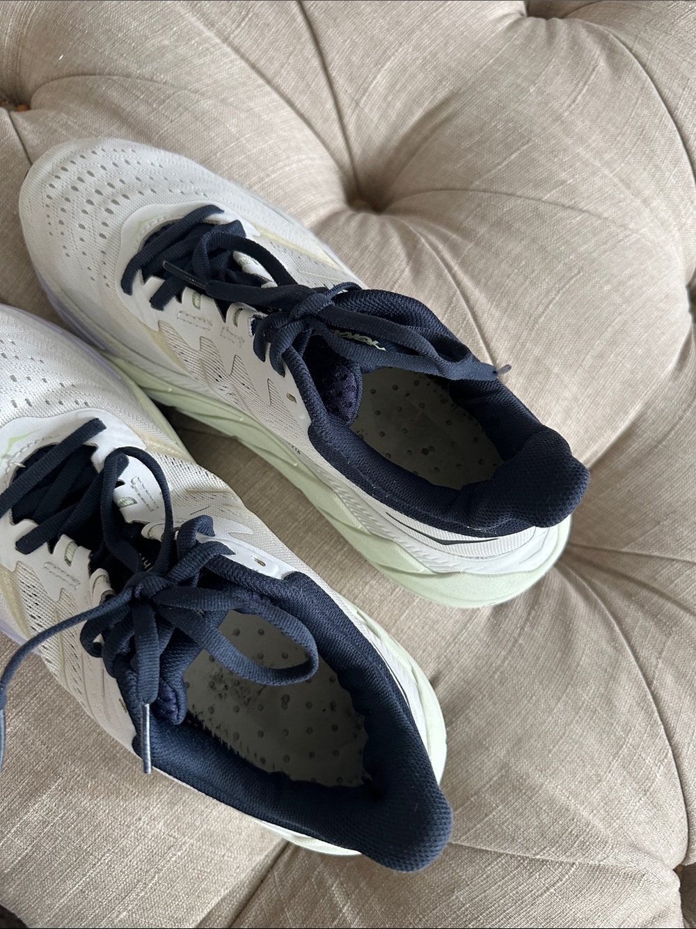 Hoka White and Navy Lightweight Cushioned Running Shoes - Picture 4 of 7